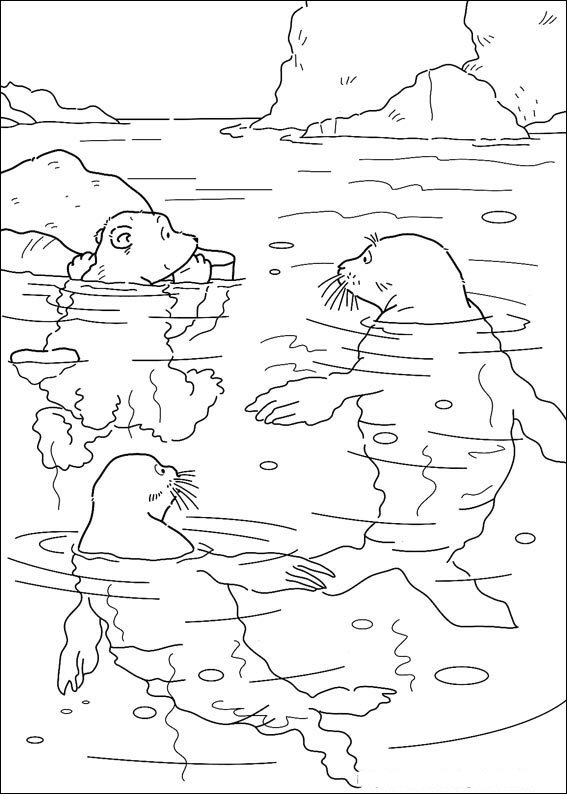 Print Kleine ijsbeer met zeehonden kleurplaat